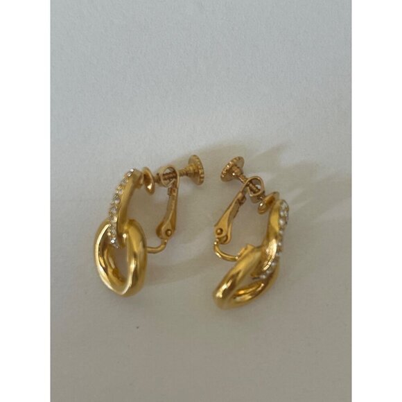 Napier Vintage Clip On Earrings, Gold Tone & Rhinestone, Link, Infinity … - Picture 5 of 6